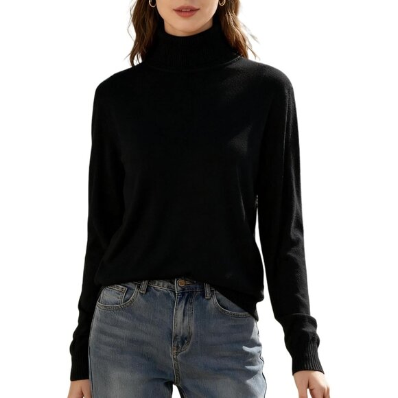 Women's Knit Turtleneck Sweater Long Sleeve Casual Fall Winter Pullover - Picture 1 of 7